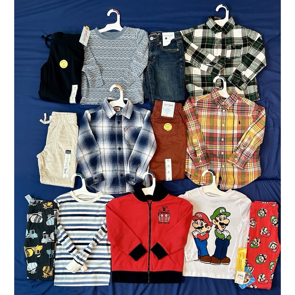 Huge Lot Boys Size 4 5 Clothes NEW &EC Pants Levis 4T 5 Carters Ralph Lauren C&J